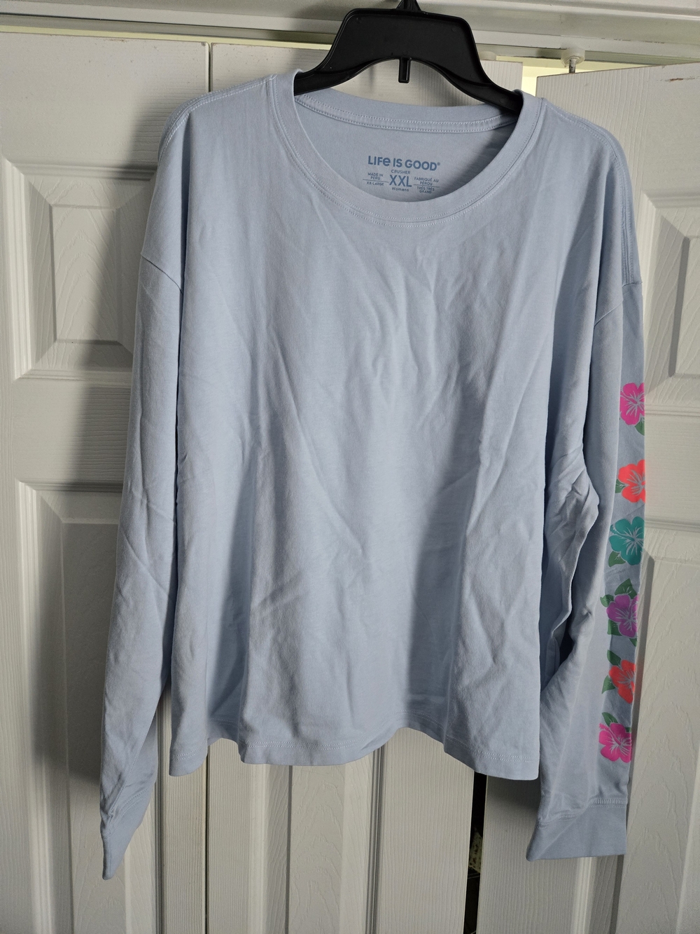 NWT Life is Good Long Sleeve Crusher Tee with Floral Sleeve Print